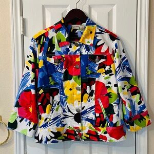 CHICO'S Multicolor Vibrant Floral  Button Up Soft Cropped Blazer Jacket size L